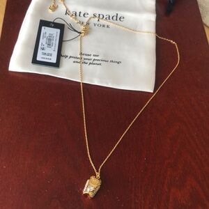 Kate Spade Gold Plated What A Snack French Fry & Crystal Pendant Necklace NWT